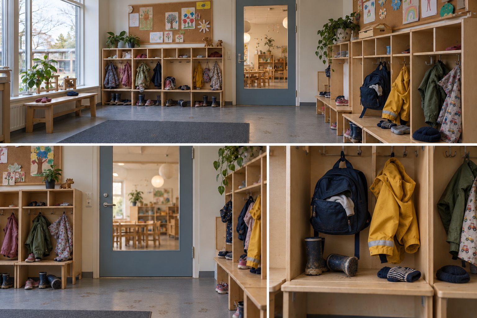 AI-genereret referenceark: Børnehavens garderobe