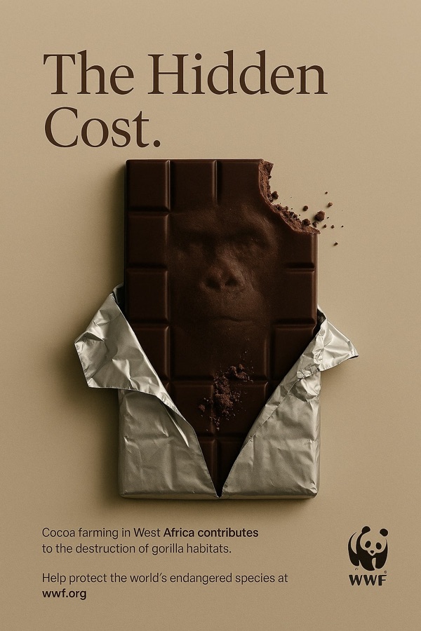 The Hidden Cost-annonce hvor chokolade former en gorillas ansigt