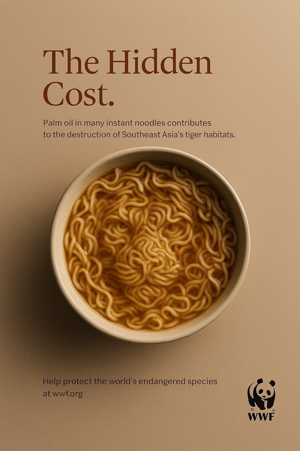 The Hidden Cost-annonce hvor nudler former en tigers ansigt