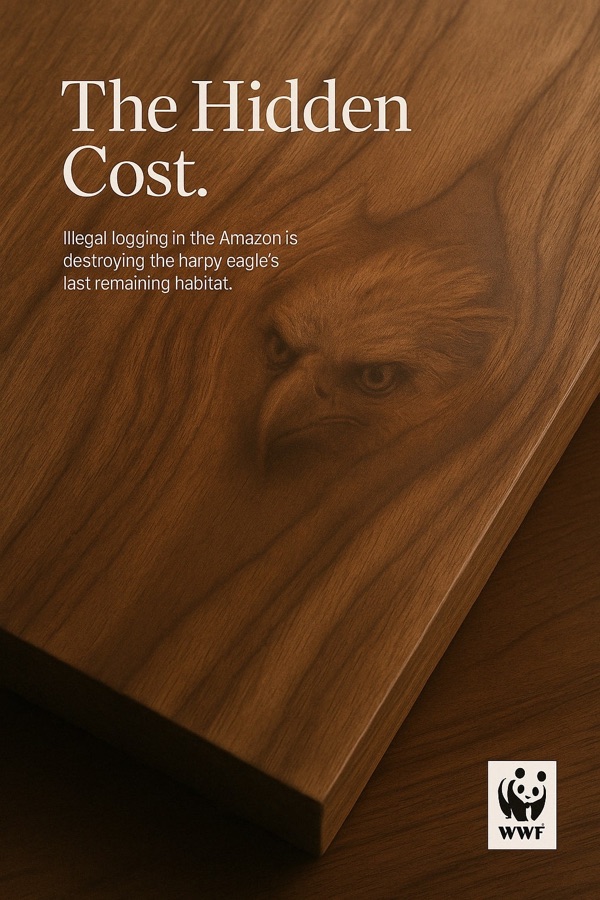 The Hidden Cost-annonce om træmøbler og harpyørnens levested