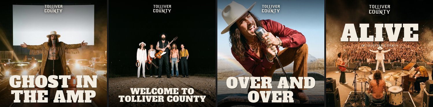 De fire udgivelser fra Tolliver County: Ghost in the Amp, Welcome to Tolliver County, Over and Over og Alive in Tolliver County